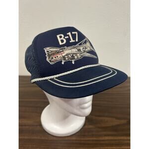 Vintage B-17 Flying Fortress Bomber Rope Snapback Cap Blue Mesh Trucker Hat Jet